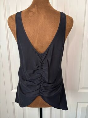 Parker Black 100% Silk Ruched Back Sleeveless Top, Small In EUC